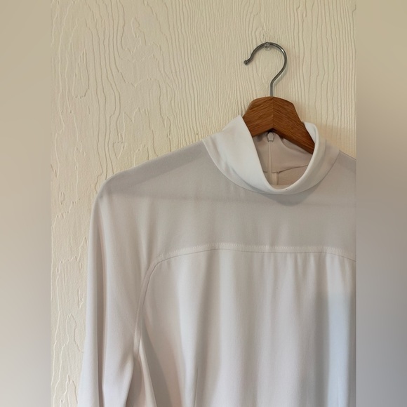 Judith and Charles White Long Sleeve Mock Neck Belted Bridal Holiday Mini Dress - Picture 16 of 16